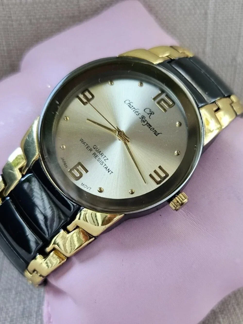 Charles Raymond Men Wristwatch Black/Gold Dual Tone Analog Quartz Wrist Watch